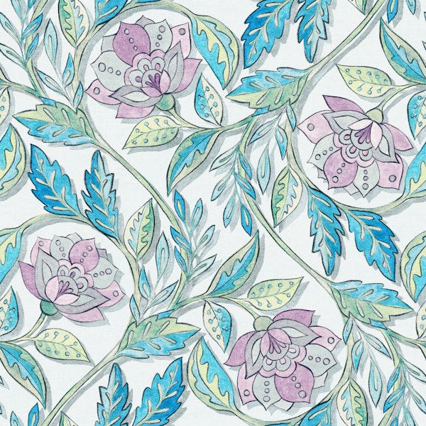Boho Blue Purple Floral Chintz Small