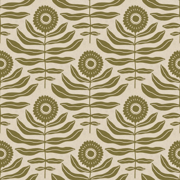 Olive Botanical Folk Flowers