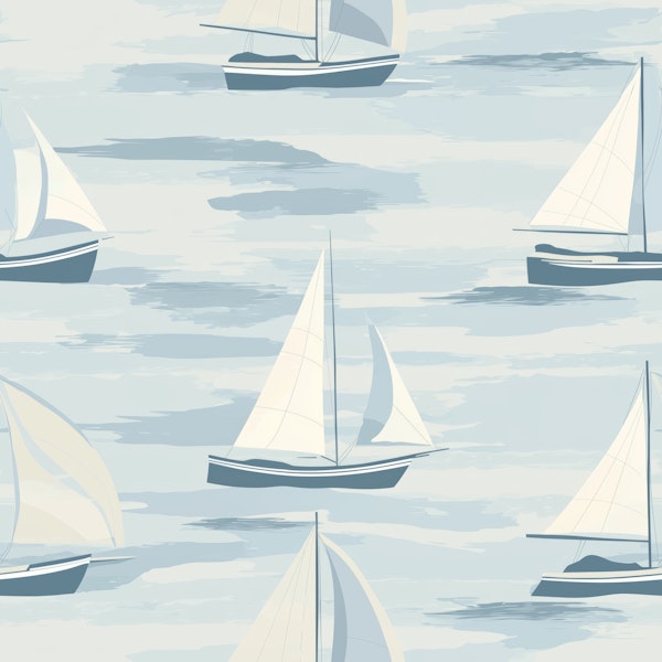 Coastal Sailboats Blue Pattern
