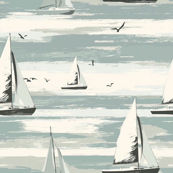 Vintage Sailboats on Sea Pattern