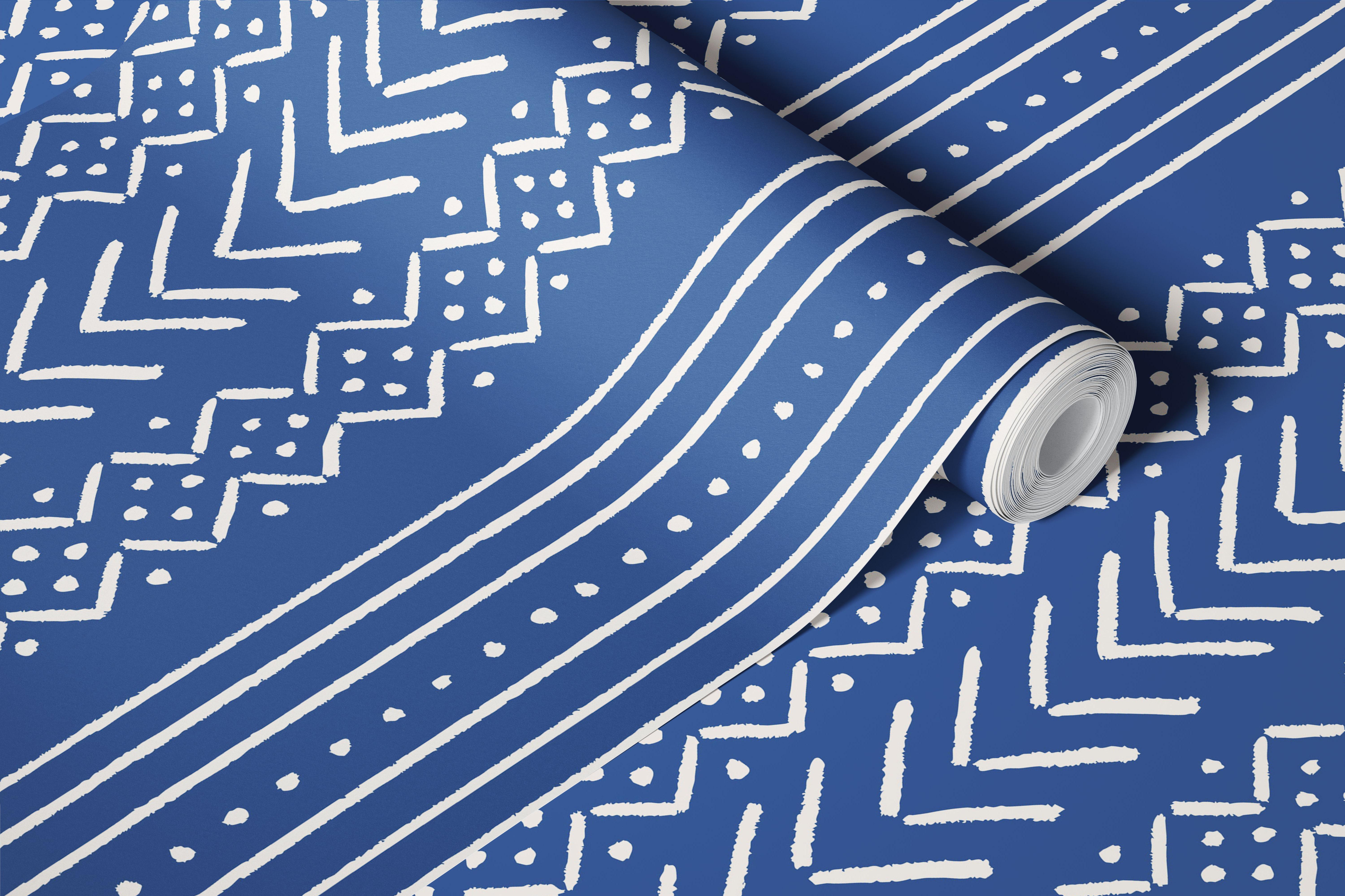Indigo mudcloth stripe wallpaper in a room