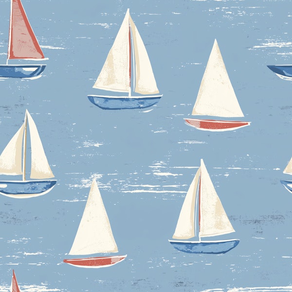 Nautical Sailboats Blue Sea Pattern