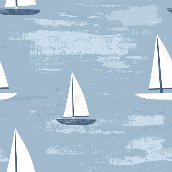 Nautical Sailboat Kids Room Blue Pattern