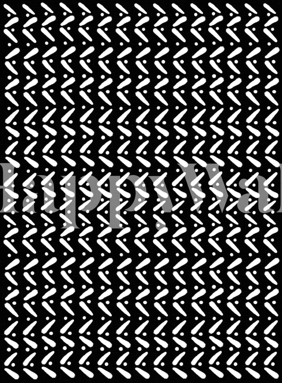 Black and white mud cloth pattern with arrows and dots for wall mural