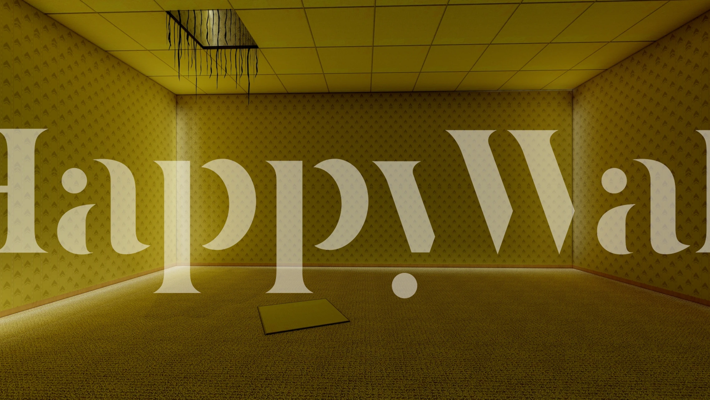 Abstract yellow wallpaper in a room
