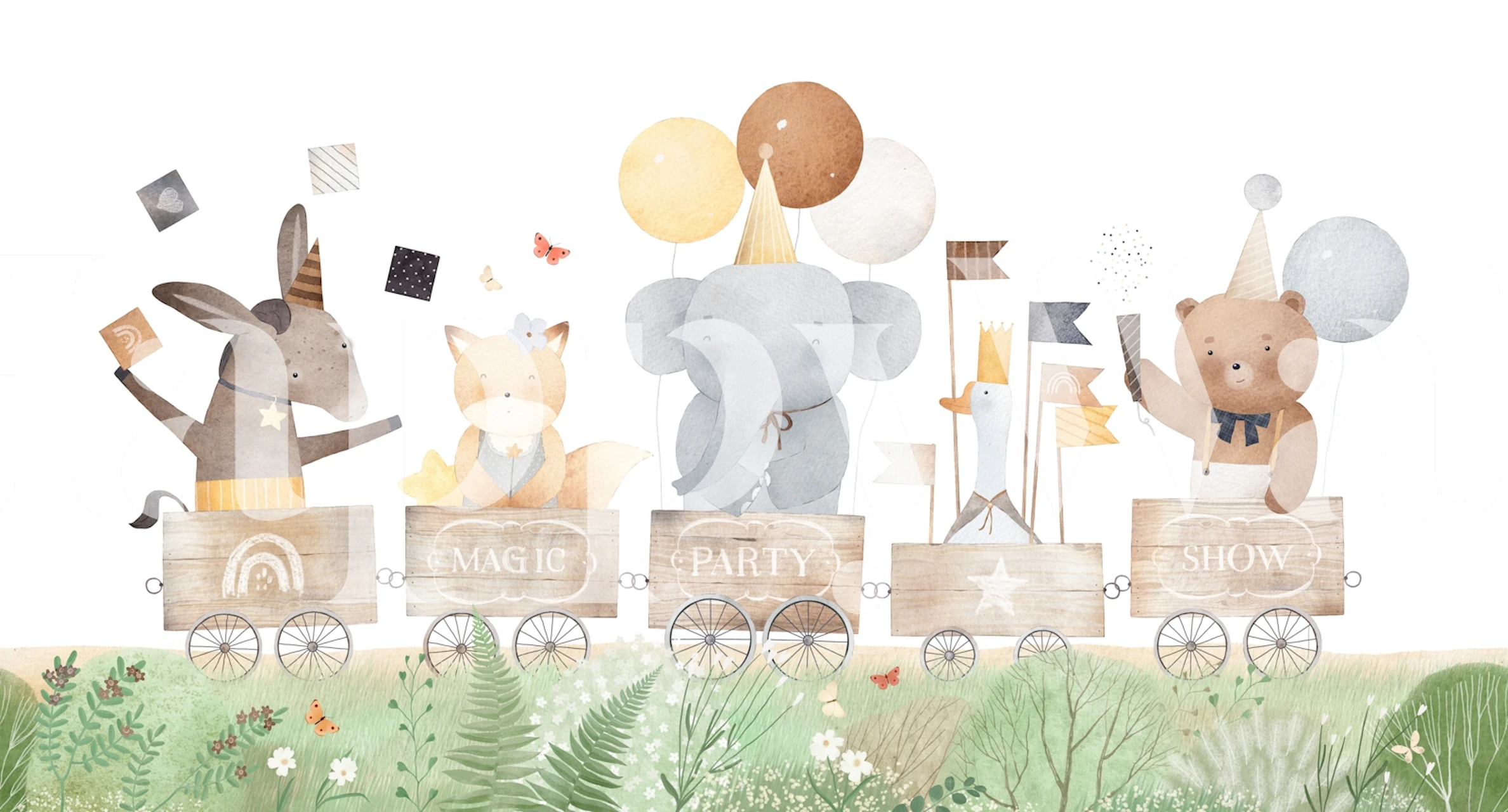 Party Animals on a Train wallpaper in a room