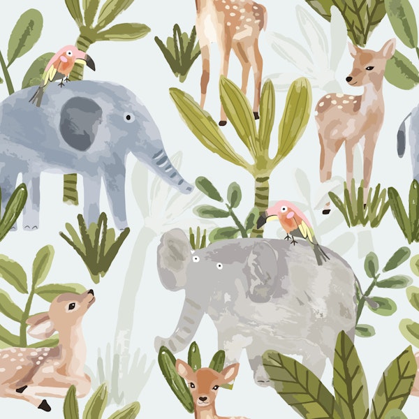Elephants and Deer in Nature