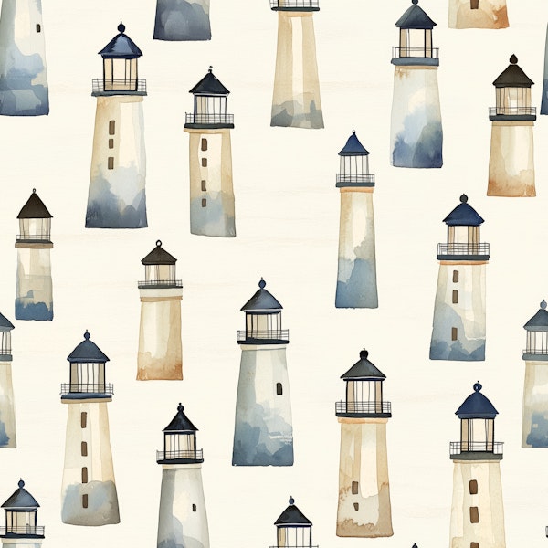 Seaside Lighthouse Watercolor Pattern
