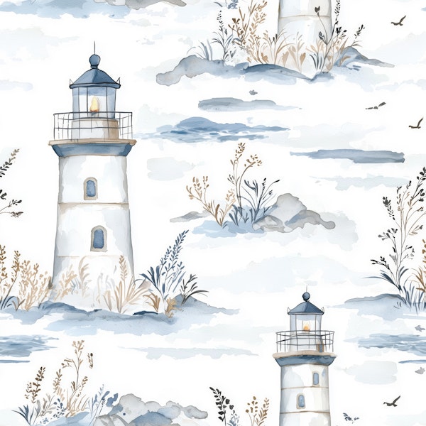 Soft Ocean Mist Lighthouse View Pattern