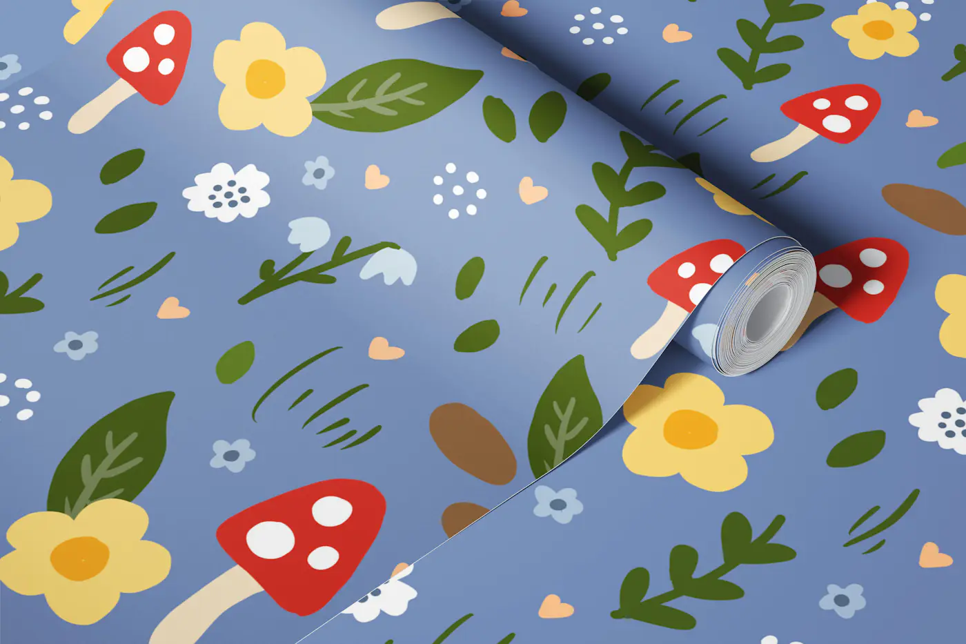 Blue Mushroom Floral wallpaper roll