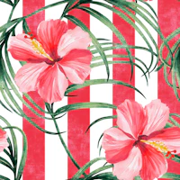 Tropical Hibiscus Red Stripes small scale wallpaper