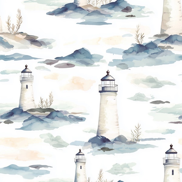 Soft Blue Lighthouse Coast Pattern