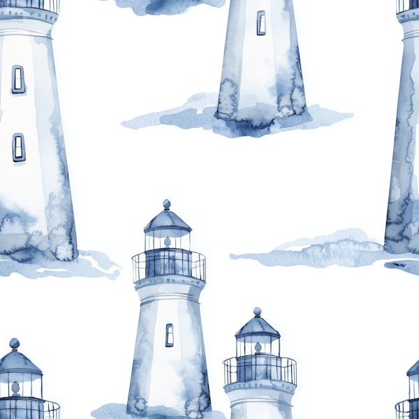 Blue Watercolor Lighthouses Pattern