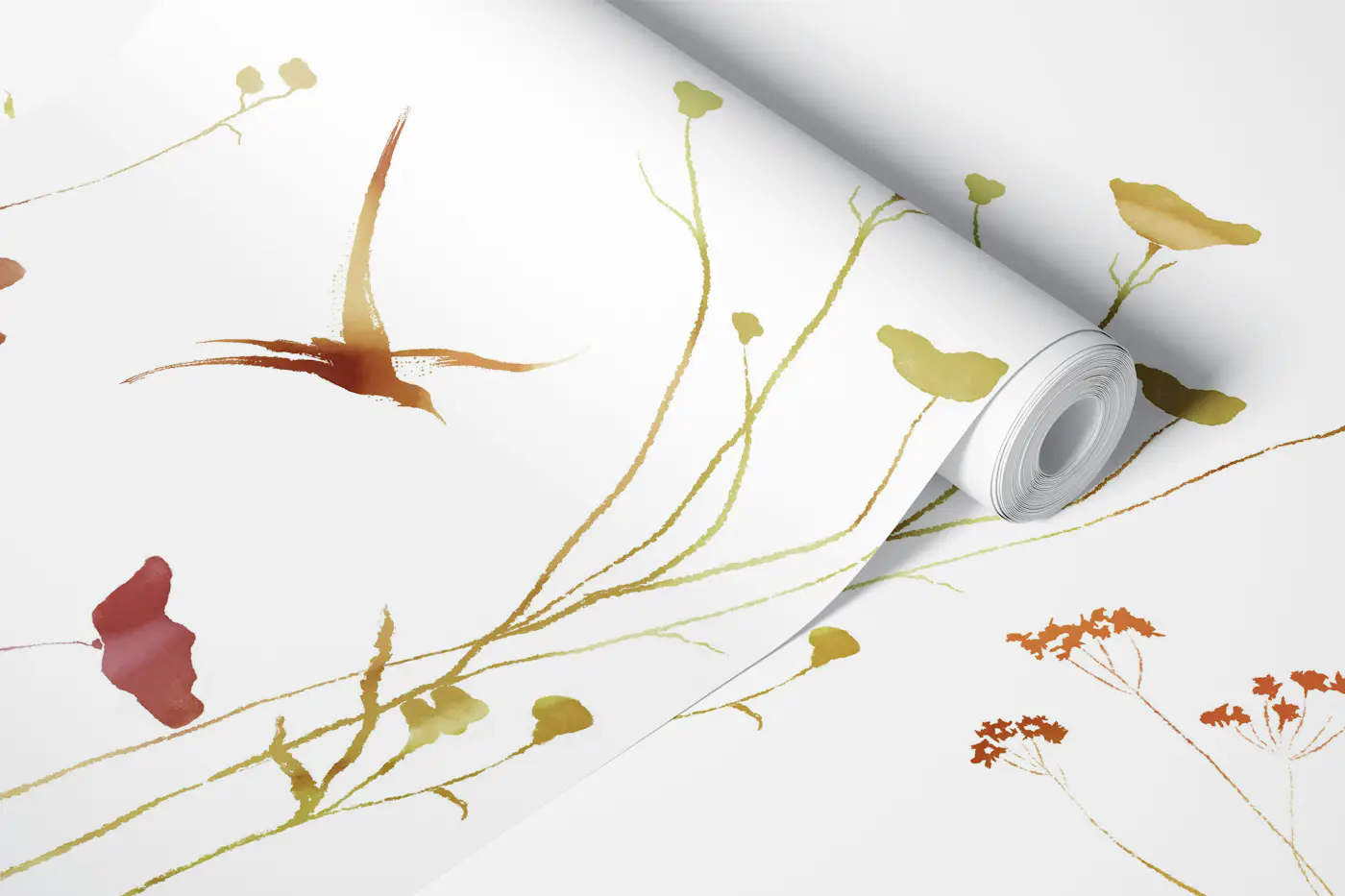 Wildflowers and Dragonflies in Rust Green wallpaper roll
