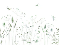 Wildflowers and Dragonflies in Green Shades tapeet