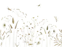 Wildflowers and Dragonflies in Olive Green tapeet