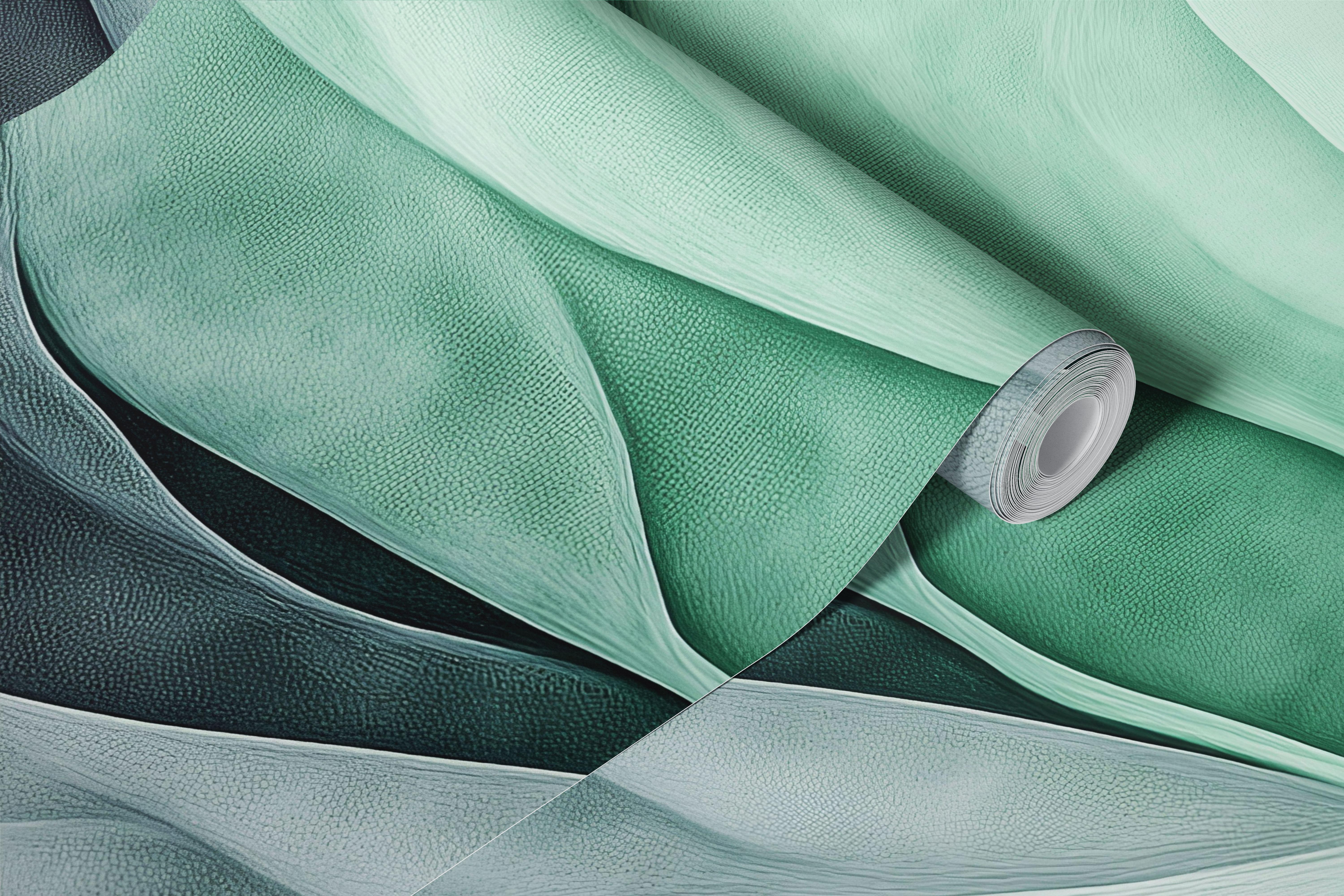 Mint green abstract wave wallpaper in a room