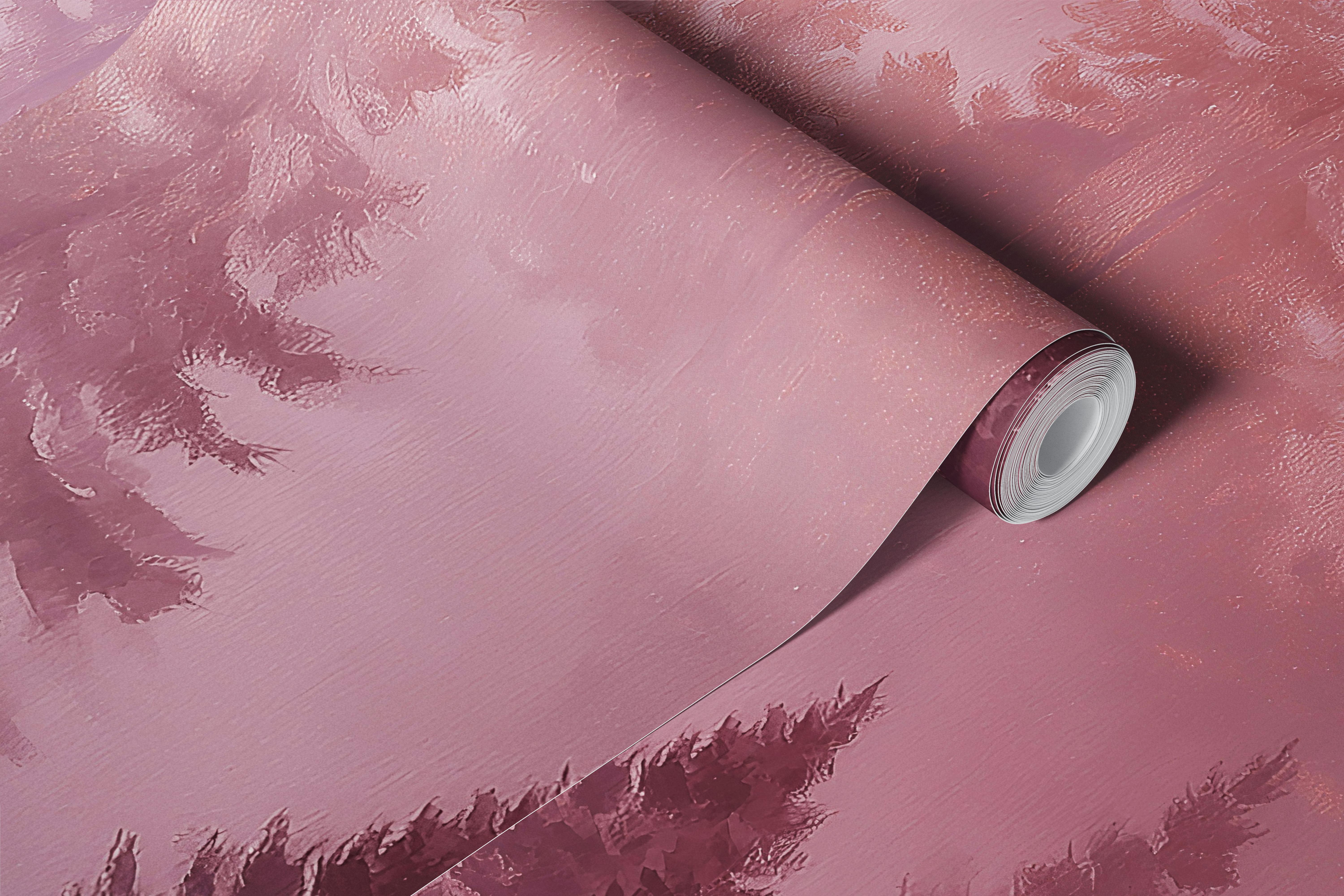 Pink misty forest wallpaper in a bedroom