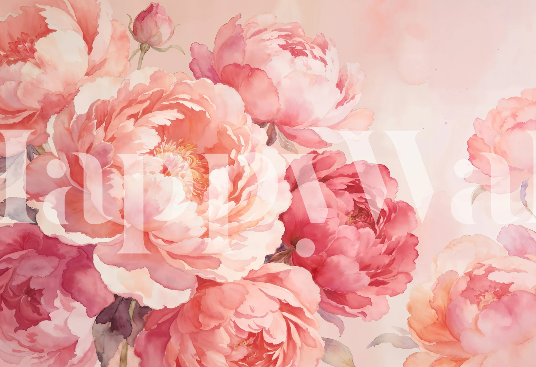 Soft Pink Peony Garden wallpaper in a room