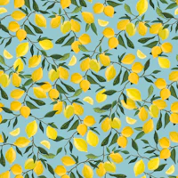 Mediterranean Lemon Leaves on Sky Blue tapet