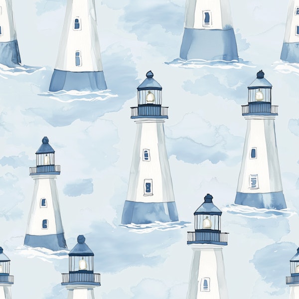 Nautical Lighthouses in Soft Blues Pattern