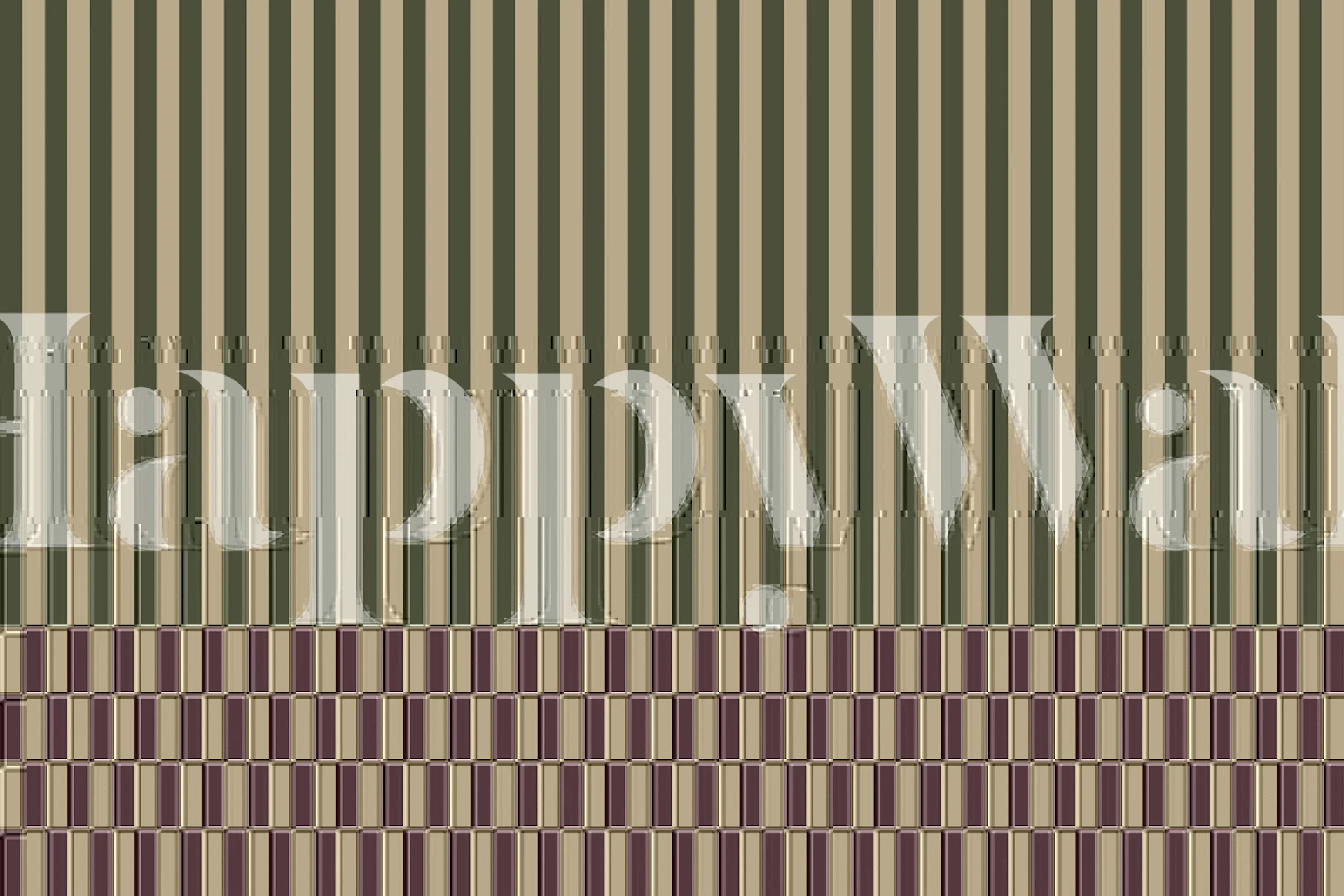 Geometric dual stripes checks green and beige wallpaper