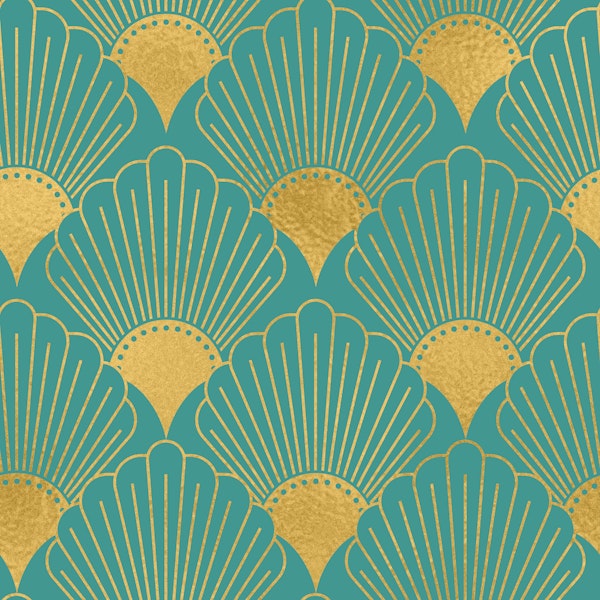 Art Deco Fans Teal Gold