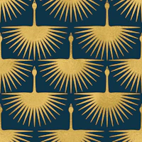 Art Deco Cranes Turquoise Gold tapeta