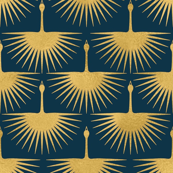 Art Deco Cranes Turquoise Gold