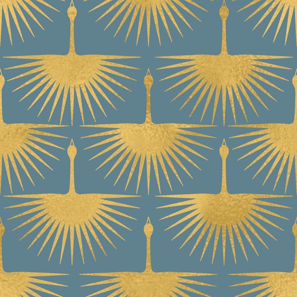Art Deco Cranes in Blue