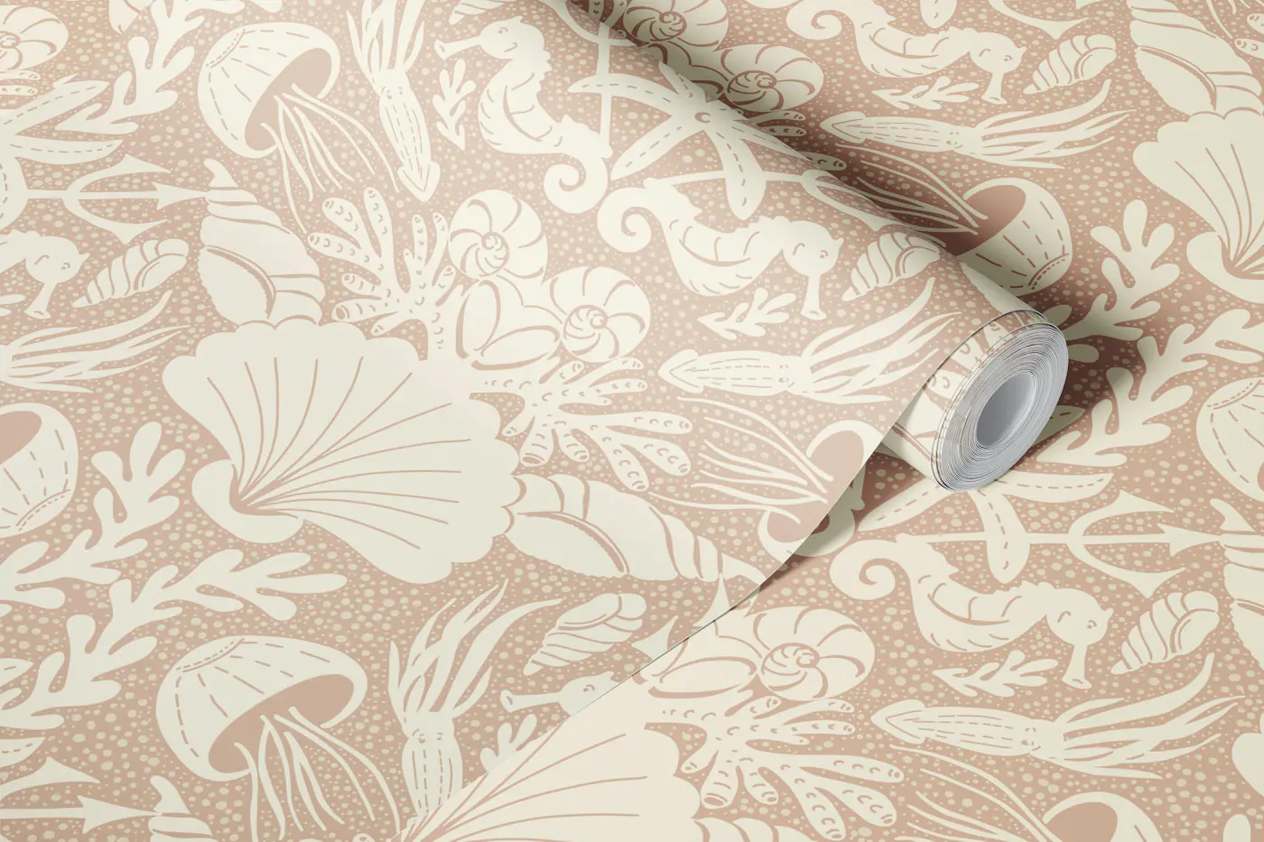 Nautical Mandala Cream Beige wallpaper roll