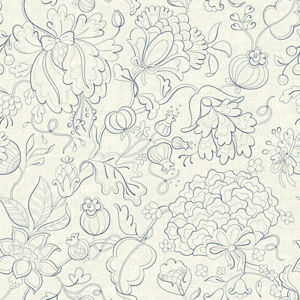 Grandmillennial chintz blue ivory large scale