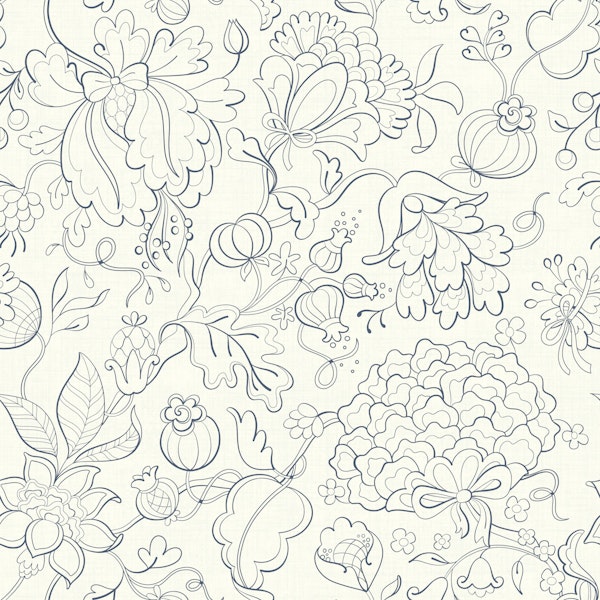 Grandmillennial chintz blue ivory large scale