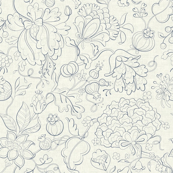 Grandmillennial chintz blue ivory small scale
