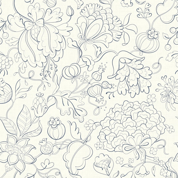 Grandmillennial chintz blue ivory small scale