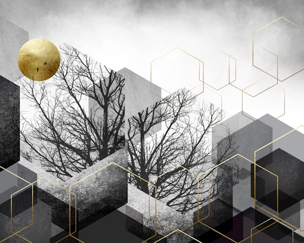 Gold Moon Geometric Forest