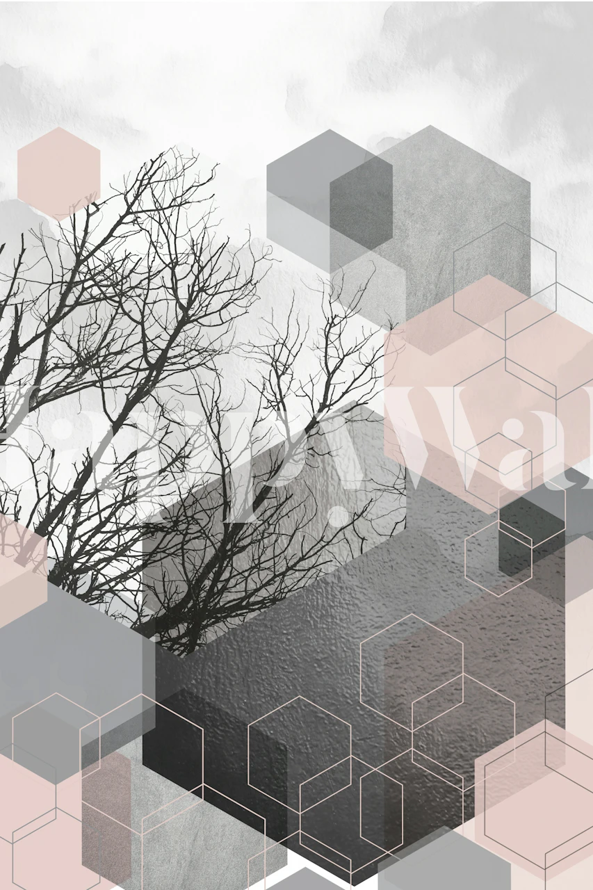 Blush Gray Hexagon Forest tapet i ett rum