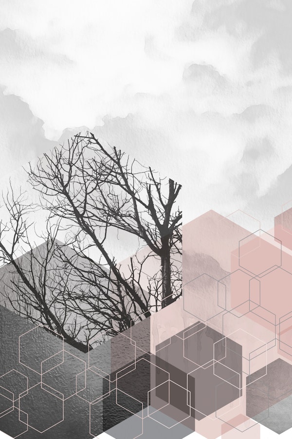 Soft Blush Gray Geometric Landscape