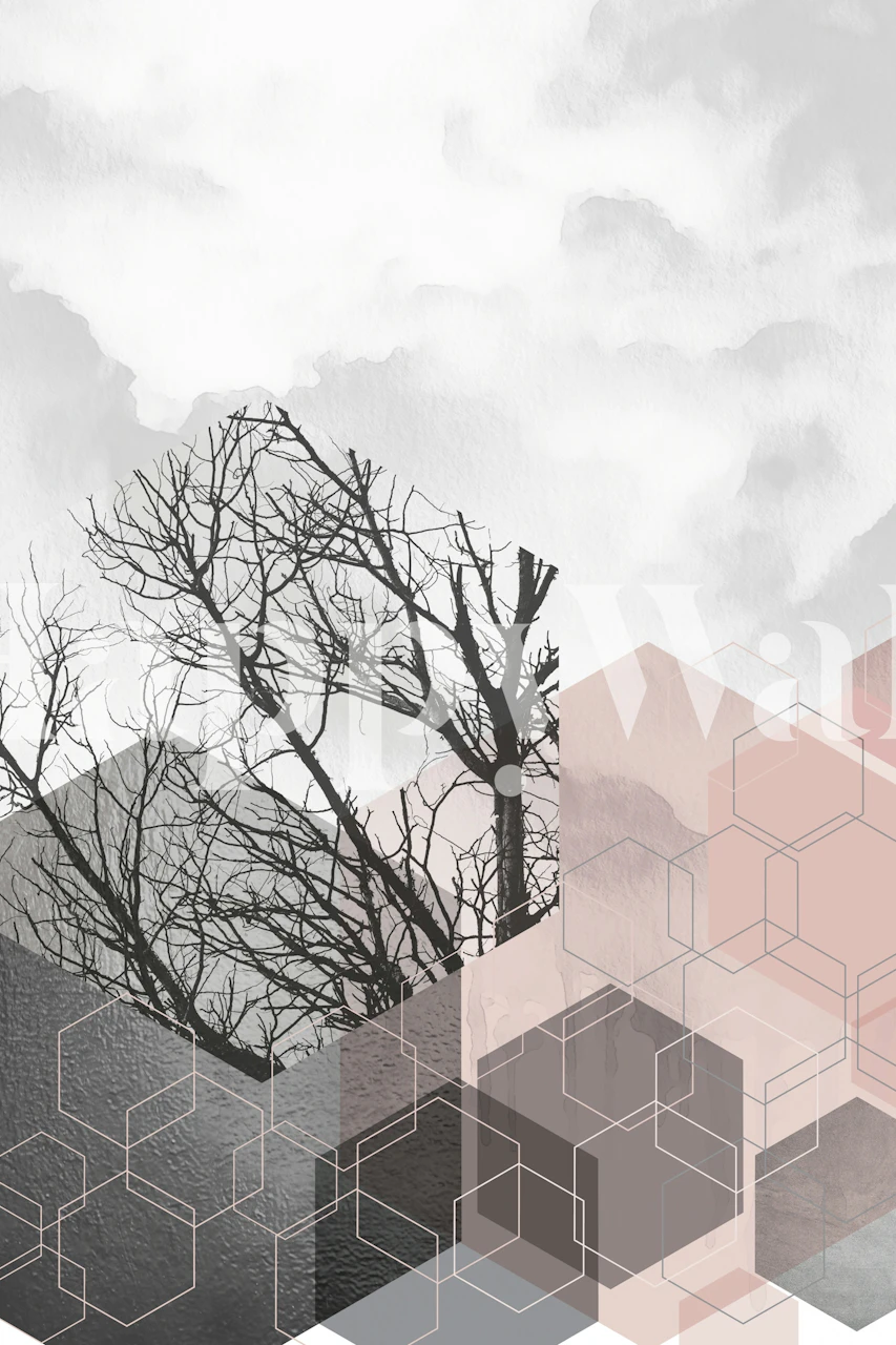 Papel de parede paisagem geométrica cinza blush suave