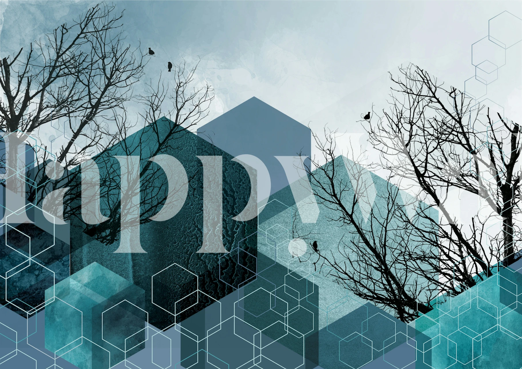 Teal Geometric Winter Forest tapet