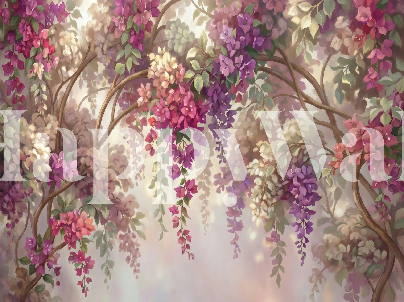 Dreamy Wisteria Canopy wallpaper in a room