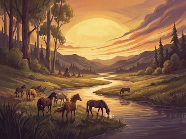 Golden Hour Meadow Horses
