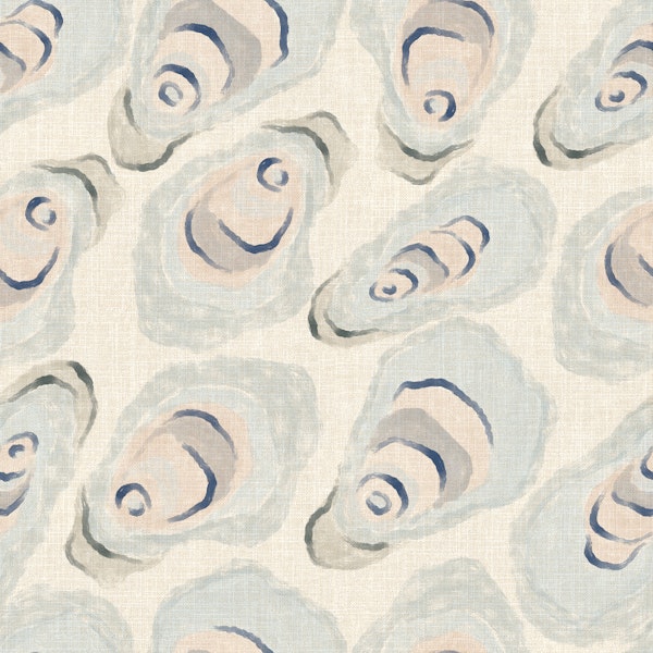 Watercolor Oyster Shells on Linen Texture