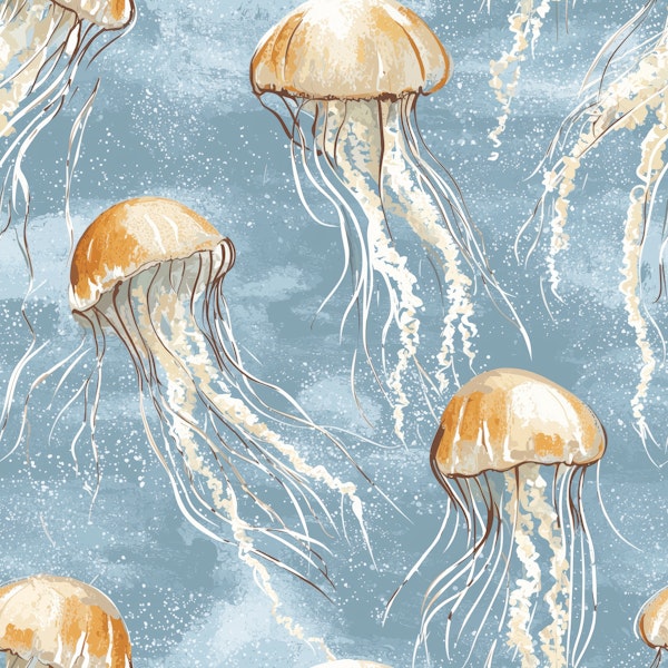 Drifting Jellyfish Blue Sea Pattern