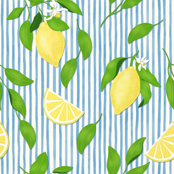 Lemon Blossom on Blue Stripes