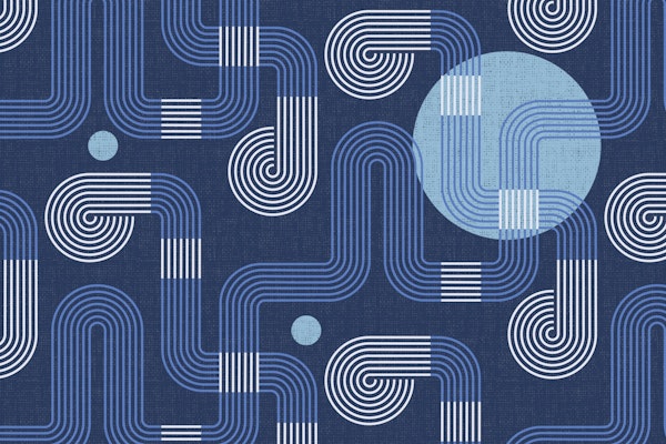 Groovy 70s retro loops and lines blue