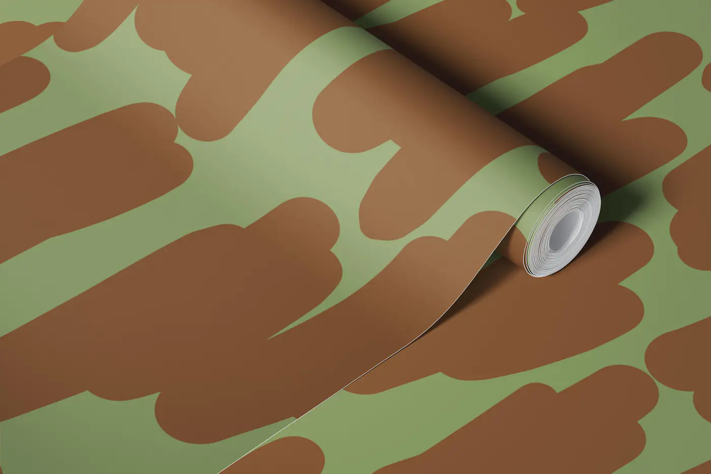 Minimal organic strokes Olive Green Brown wallpaper roll