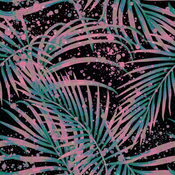 Electric Teal Pink Palm Fronds