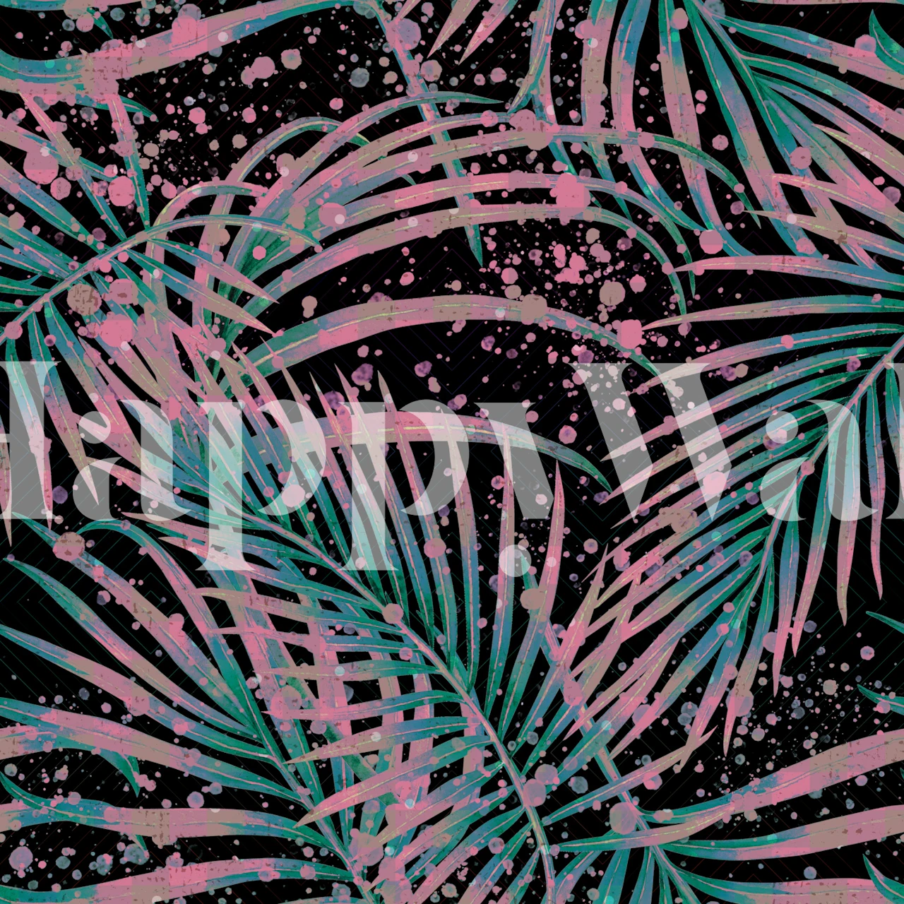 Electric Teal Pink Palm Fronds wallpaper in a room