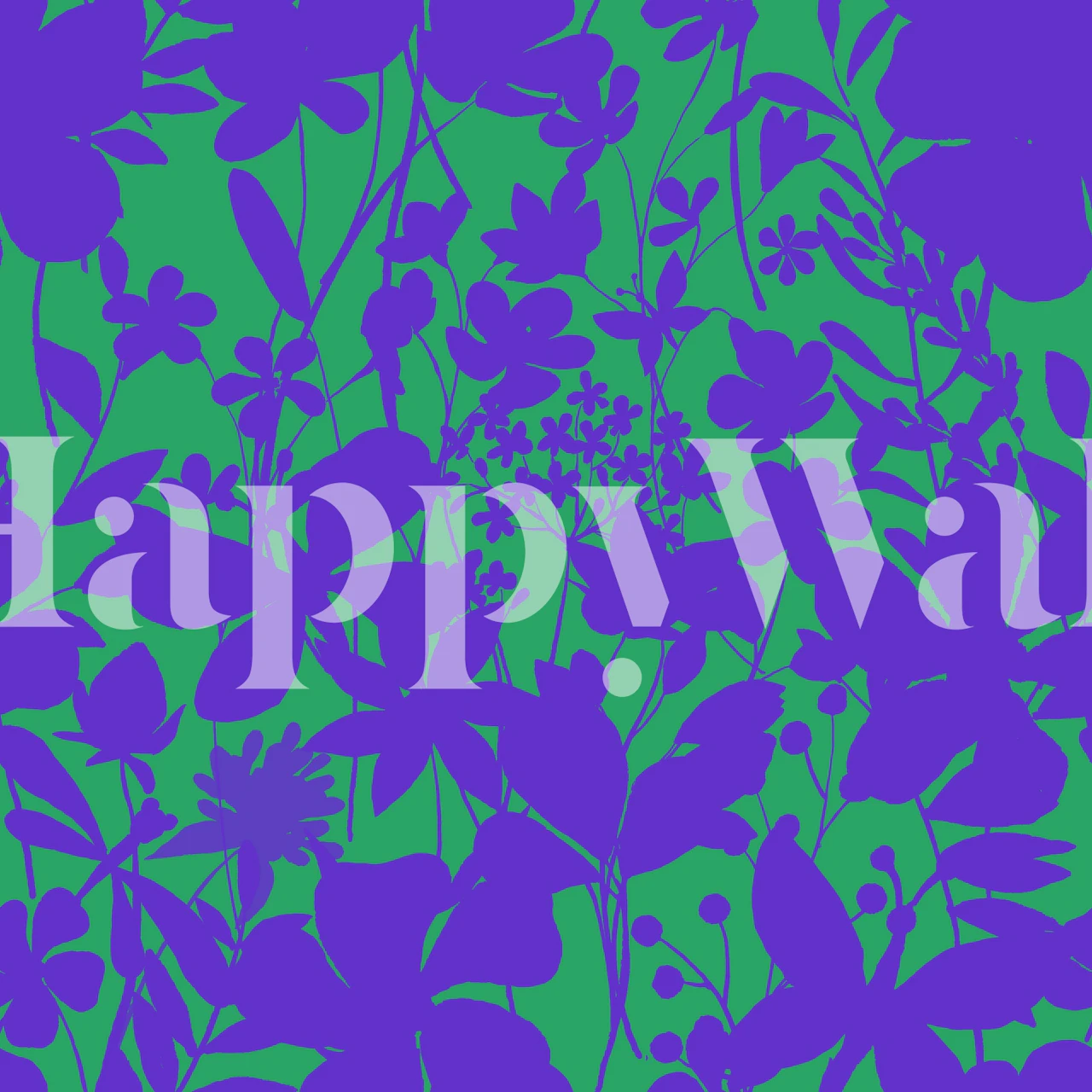 Bold purple floral wallpaper on green background